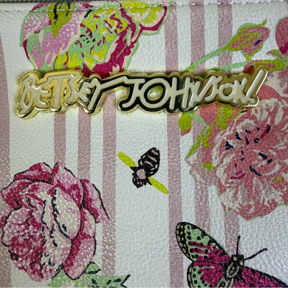 Betsey Johnson Pink Floral Crossbody with Pink Bee and Butterfly Design - Picture 3 of 10